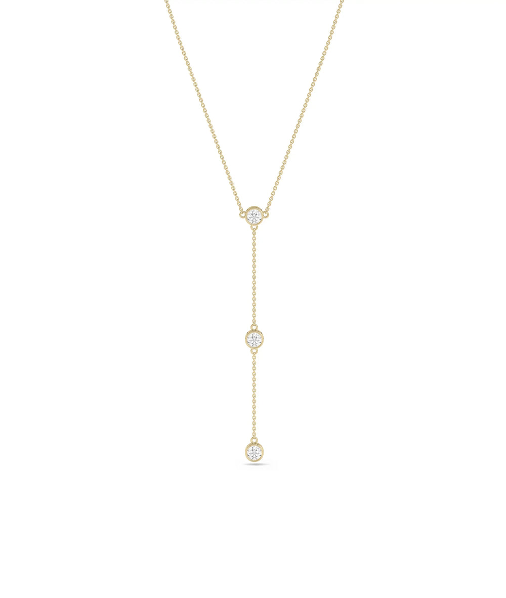 3 Diamond Solitaire Dangle yellow gold elegant flowing sparkle