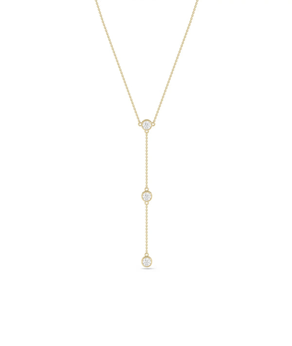 3 Diamond Solitaire Dangle yellow gold elegant flowing sparkle
