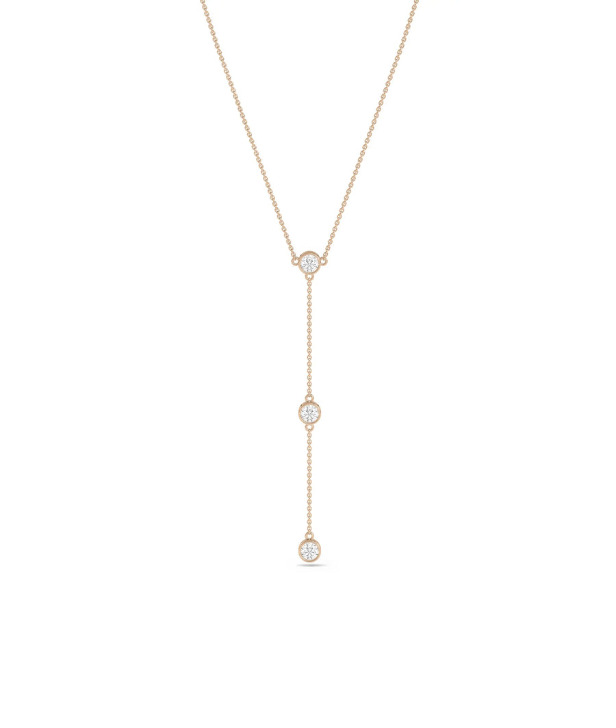 Rose gold 3 Diamond Solitaire Dangle featuring brilliance