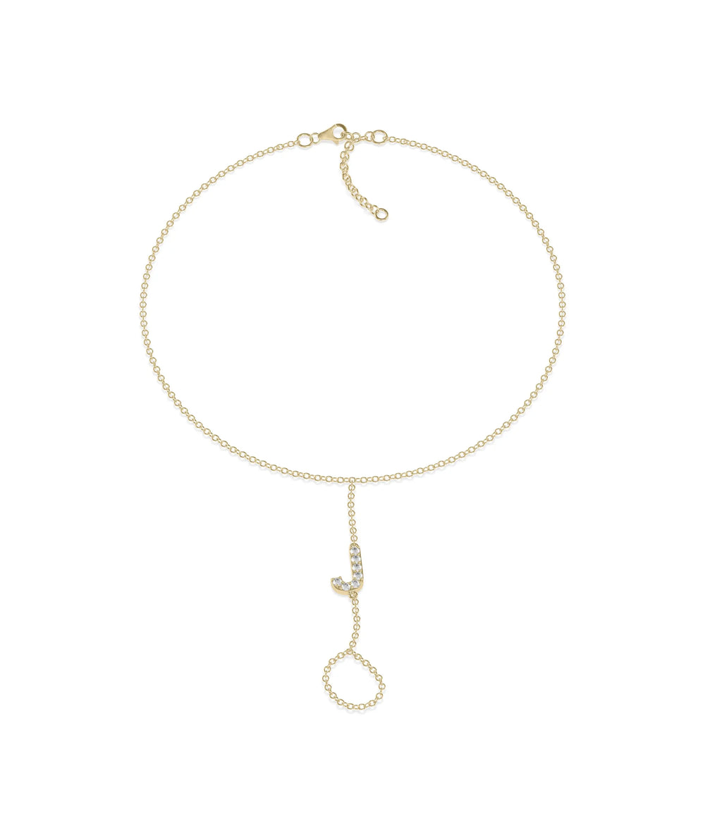 Custom Diamond Initial Bracelet Ring in yellow gold with personalized diamond letter