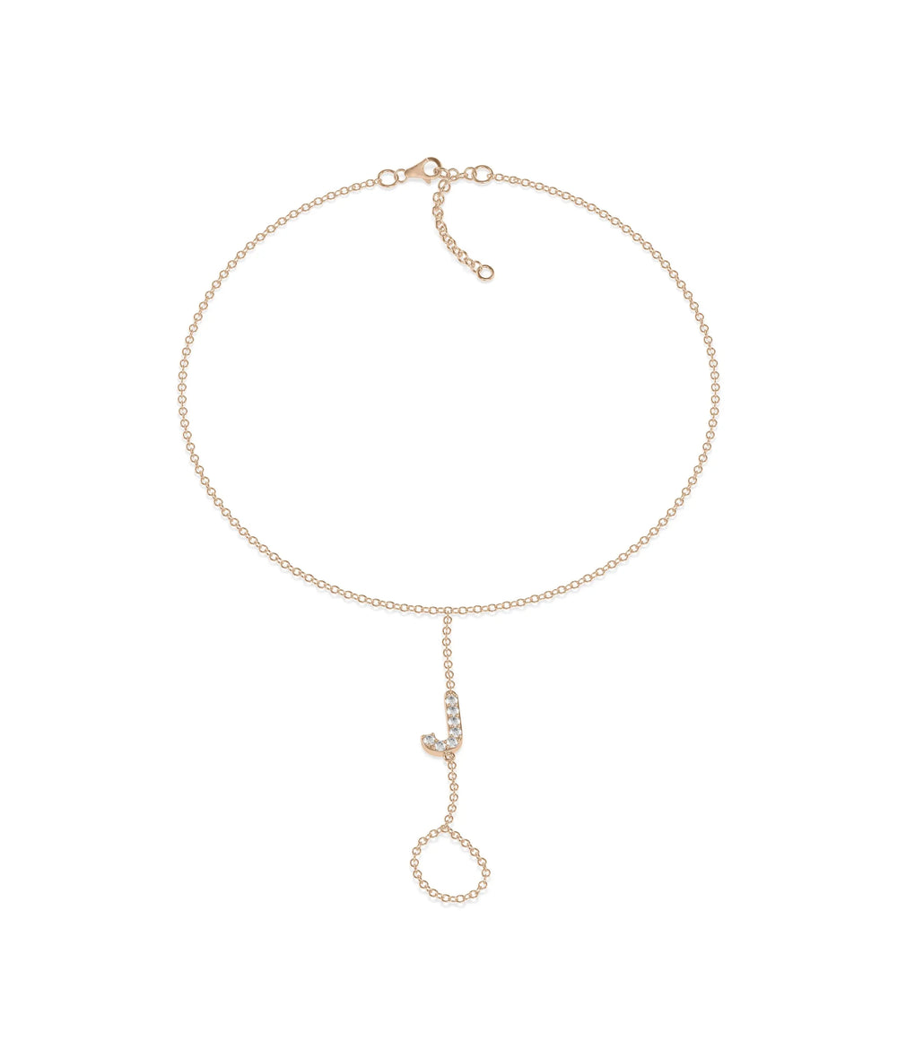 Rose gold Custom Diamond Initial Bracelet Ring with personalized letter hand chain