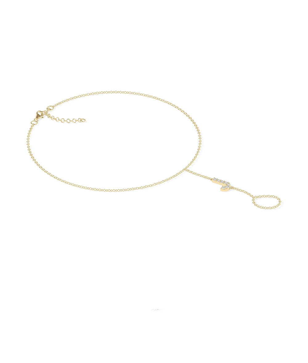 Side view of Custom Diamond Initial Bracelet Ring showing 7mm initial length detail