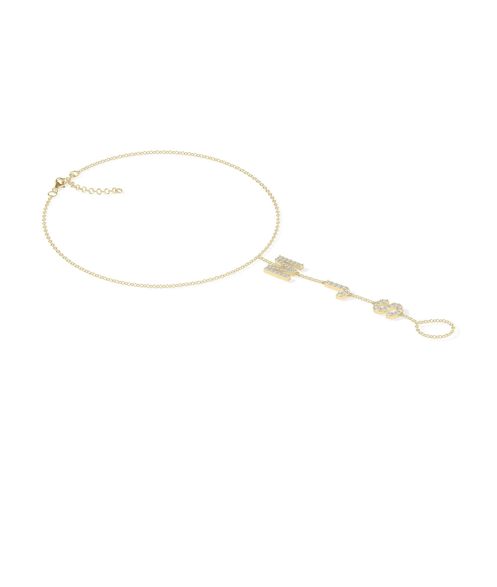 Side view of Custom Diamond Initials Bracelet Ring showing 7mm initial height detail