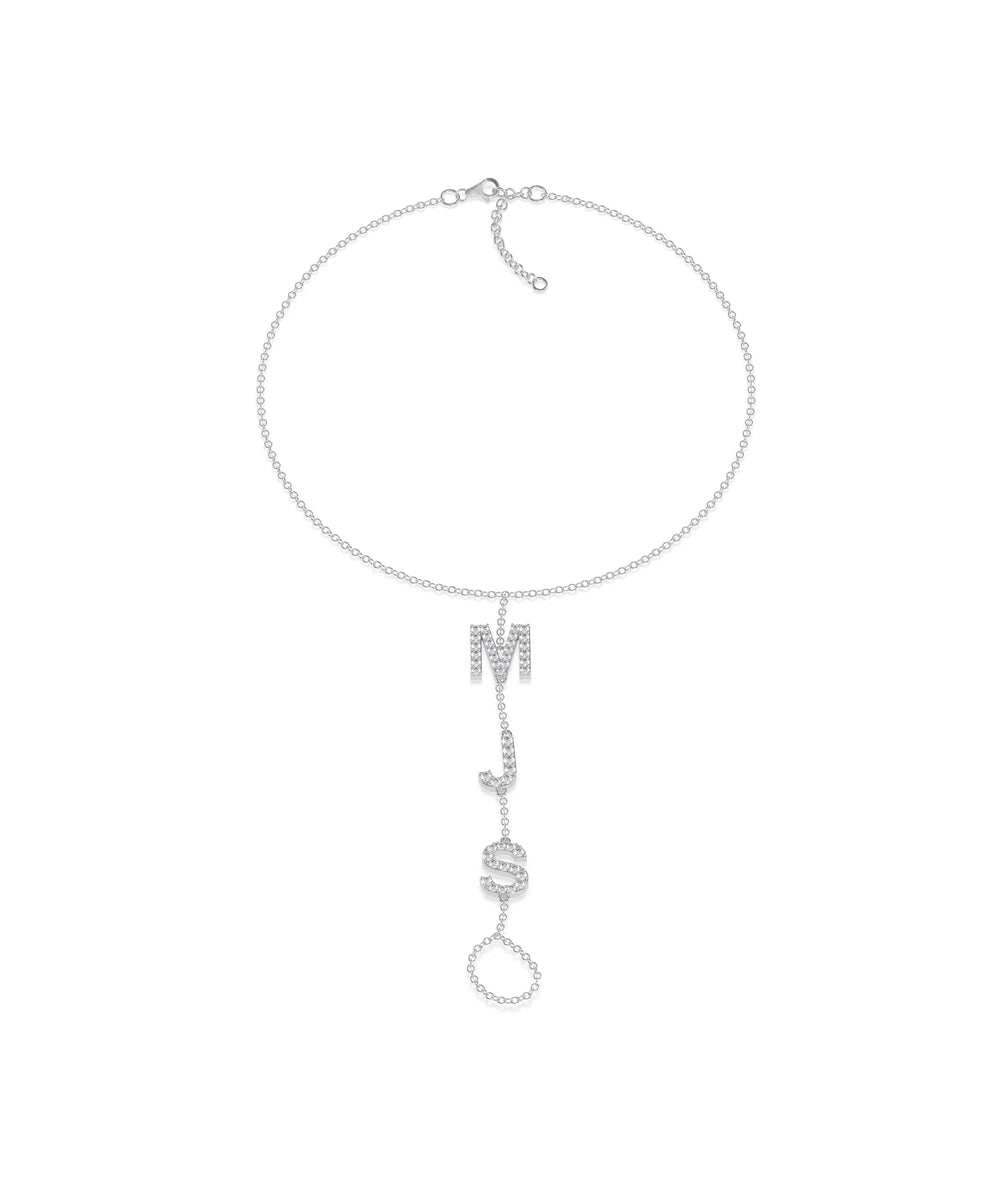 Custom Diamond Initials Bracelet Ring in white gold featuring diamond-set initials