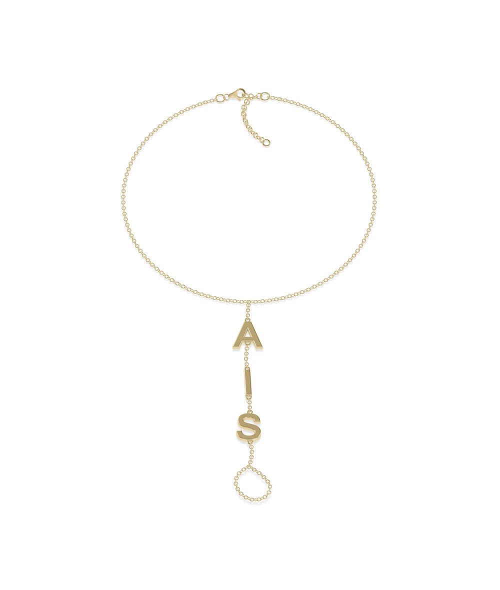 Custom Gold Initials Bracelet Ring yellow gold showing personalized letters