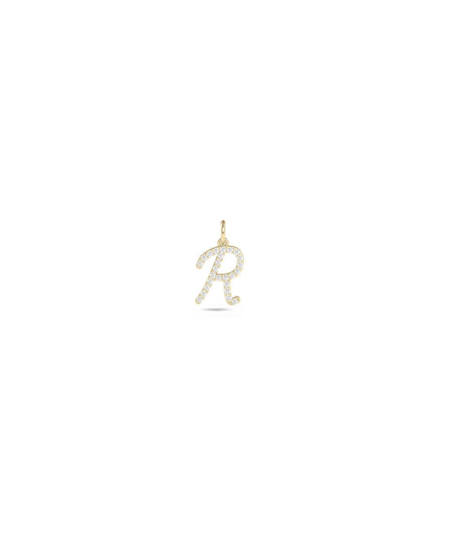 Diamond Pave Initial Charm yellow gold personalized luxurious