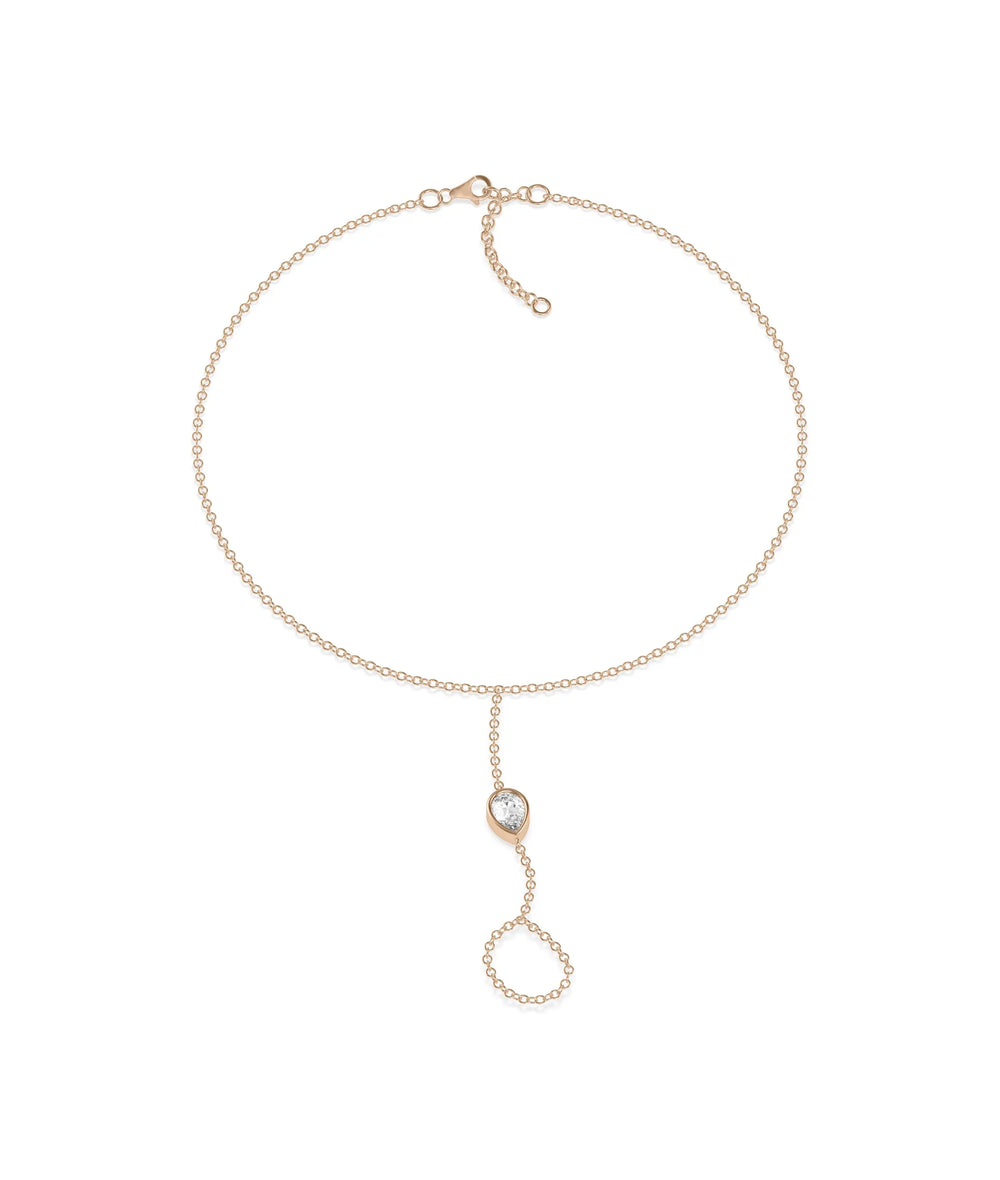 Rose gold Diamond Solitaire Bezel Bracelet Ring with delicate connecting chains