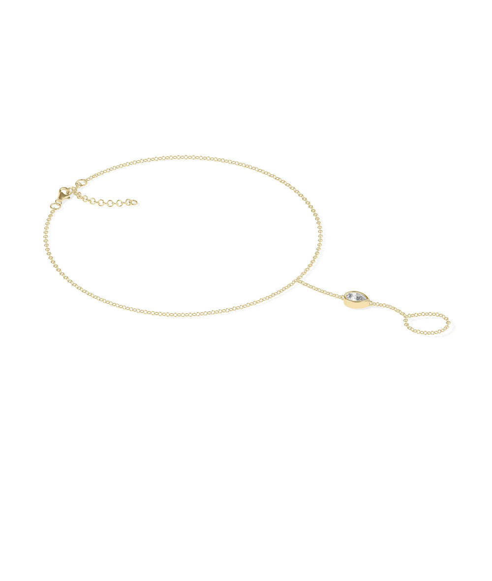 Side view of Diamond Solitaire Bezel Bracelet Ring showing bezel setting and chain