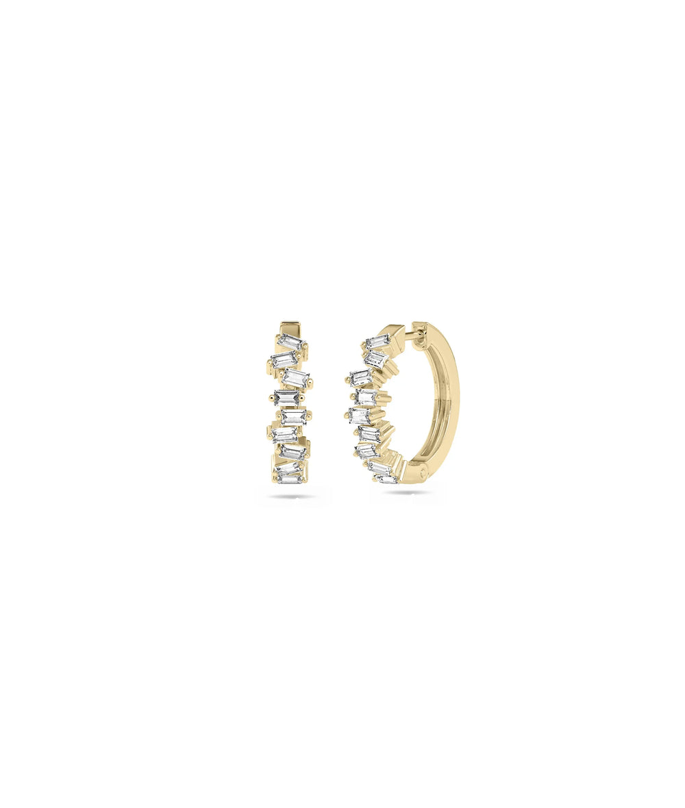 Diamond Baguette Hoop Earring yellow gold showcasing rectangular baguette diamonds
