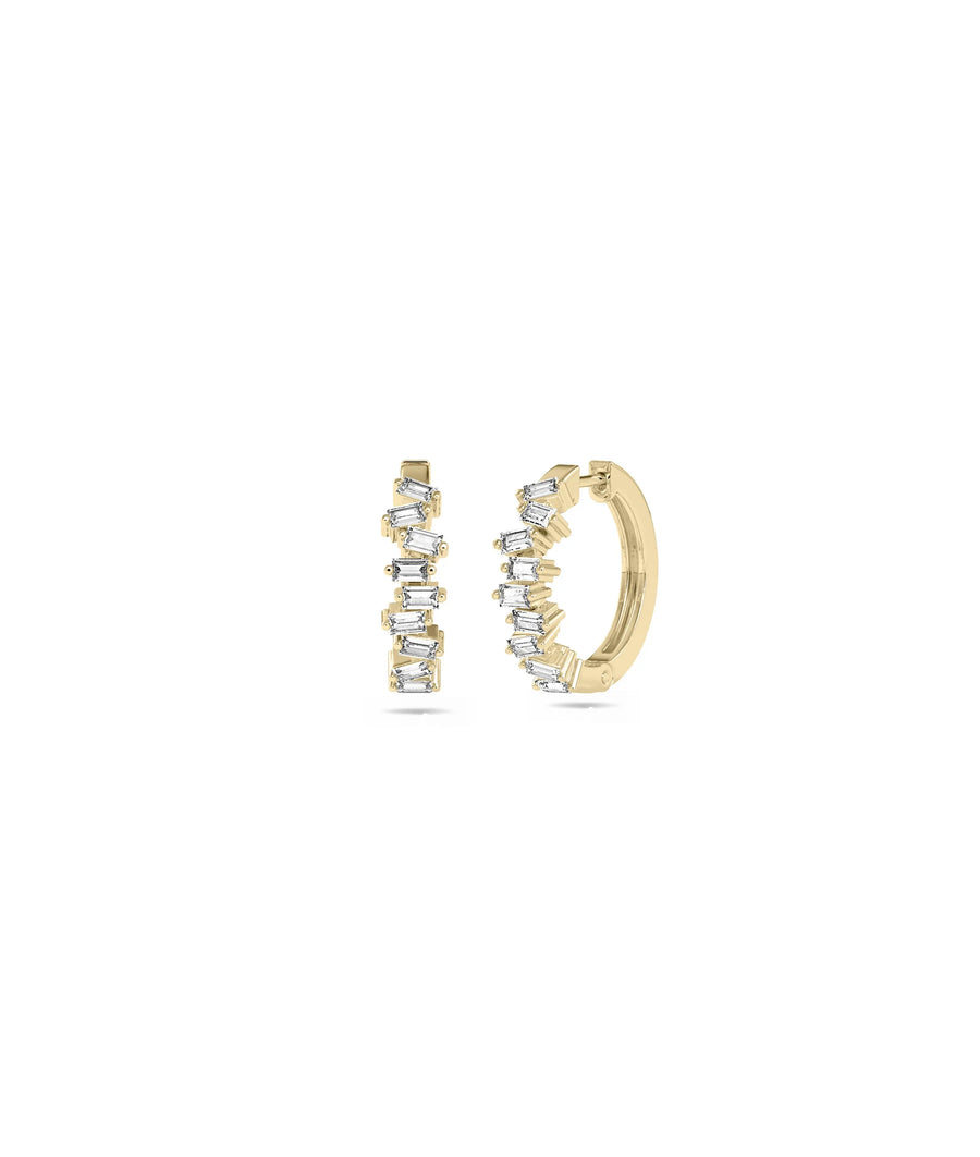 Diamond Baguette Hoop Earring yellow gold showcasing rectangular baguette diamonds