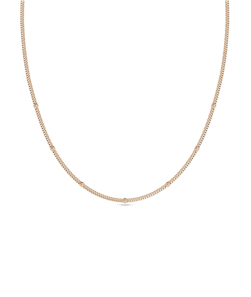 Rose gold Gold Bead Station Necklace with spaced bead stations on fine chain