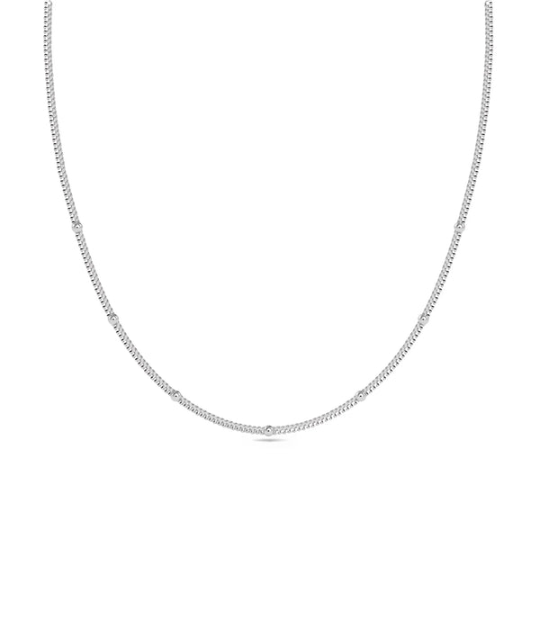Gold Bead Station Necklace in white gold featuring minimalist station bead design alternate view