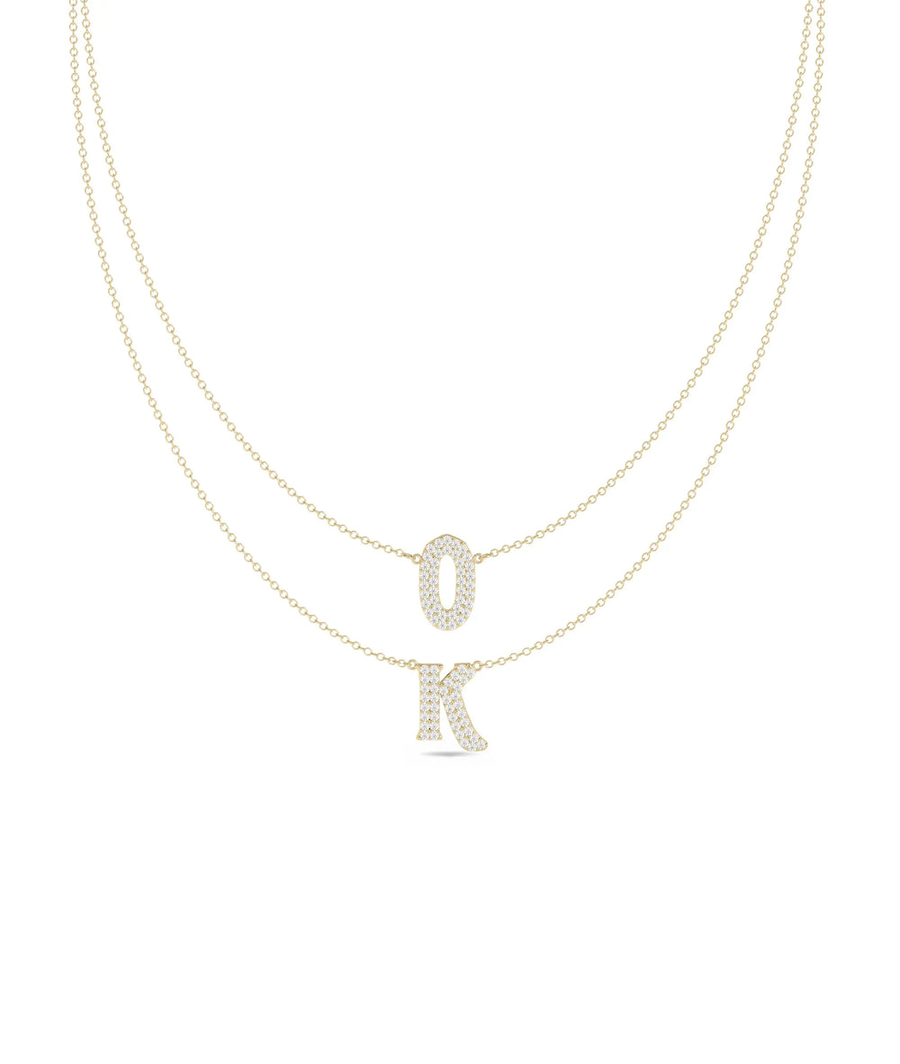 Custom Diamond Pave 2 Initial Layered yellow gold modern personalized