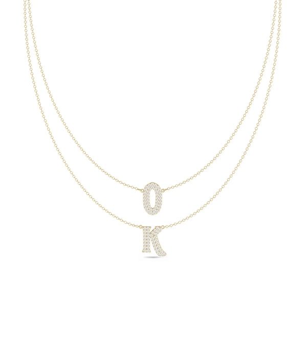 Custom Diamond Pave 2 Initial Layered yellow gold modern personalized