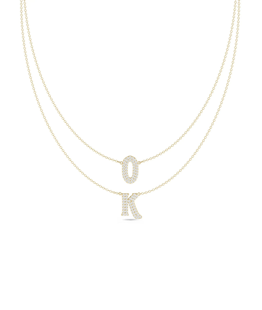 Custom Diamond Pave 2 Initial Layered yellow gold modern personalized