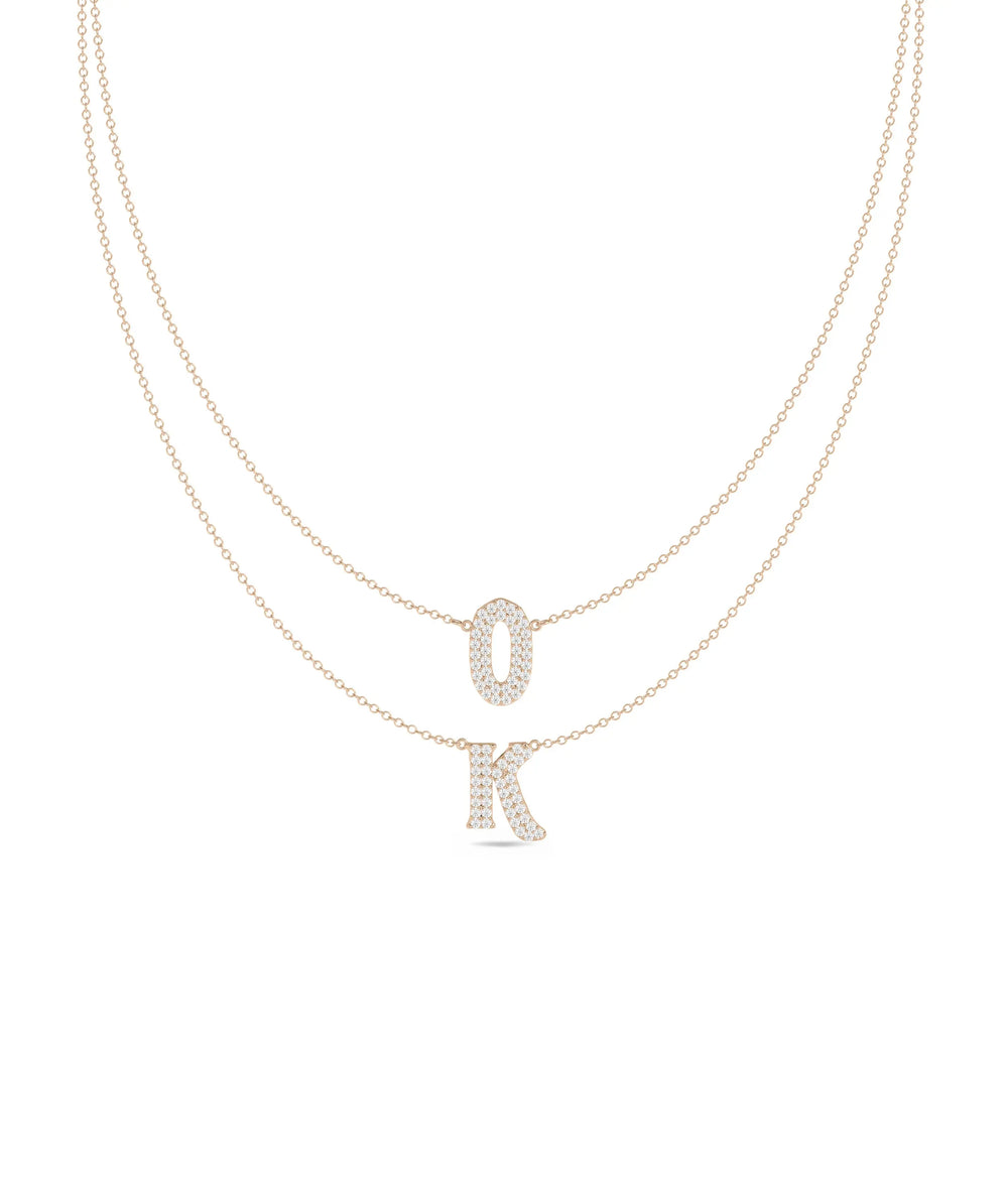 Rose gold Custom Diamond Pave 2 Initial Layered featuring sparkle