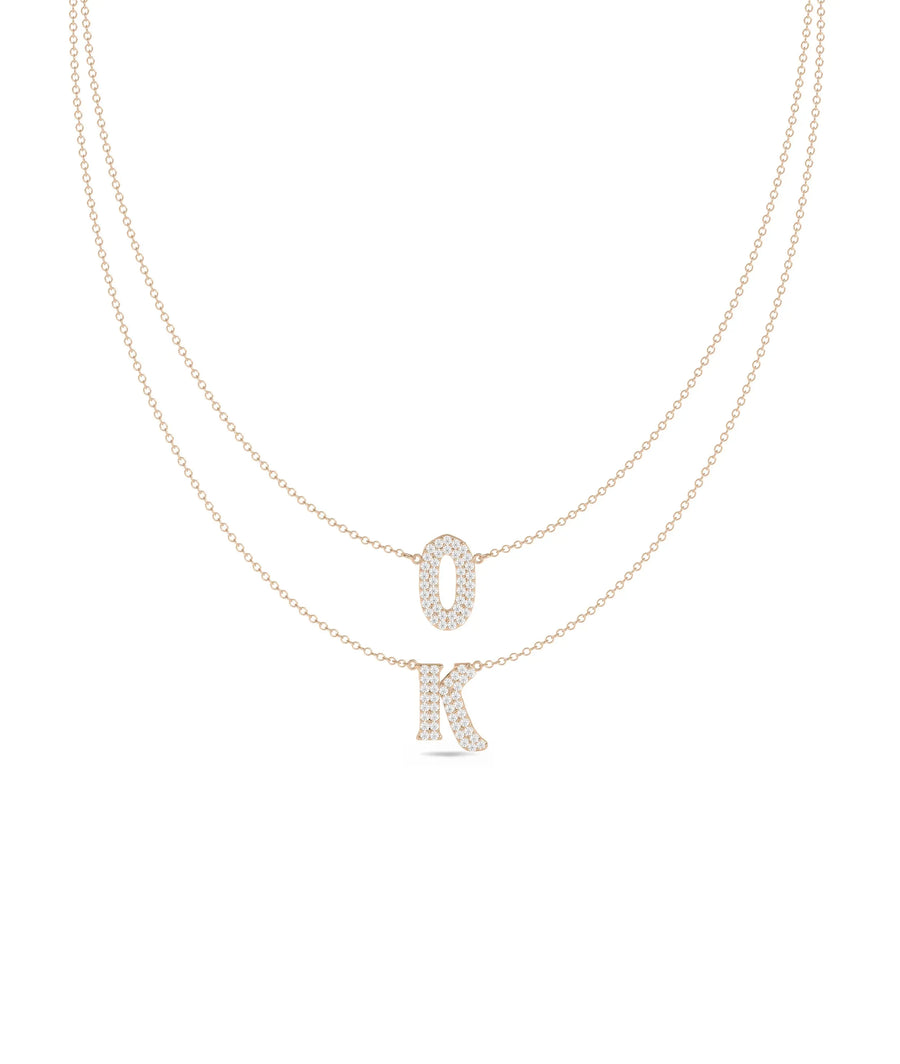 Rose gold Custom Diamond Pave 2 Initial Layered featuring sparkle