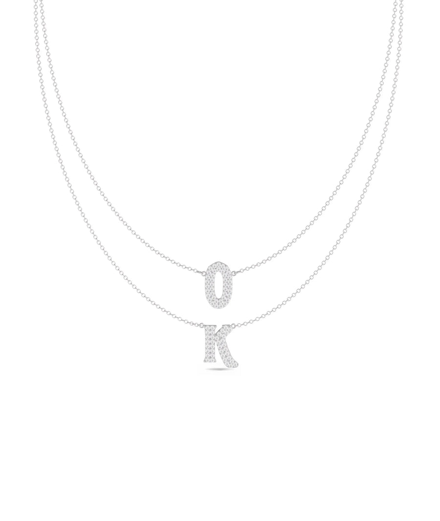 White gold Custom Diamond Pave 2 Initial Layered design