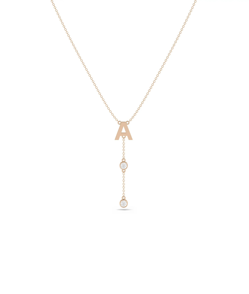 Rose gold Initial Diamond Dangle featuring sparkle