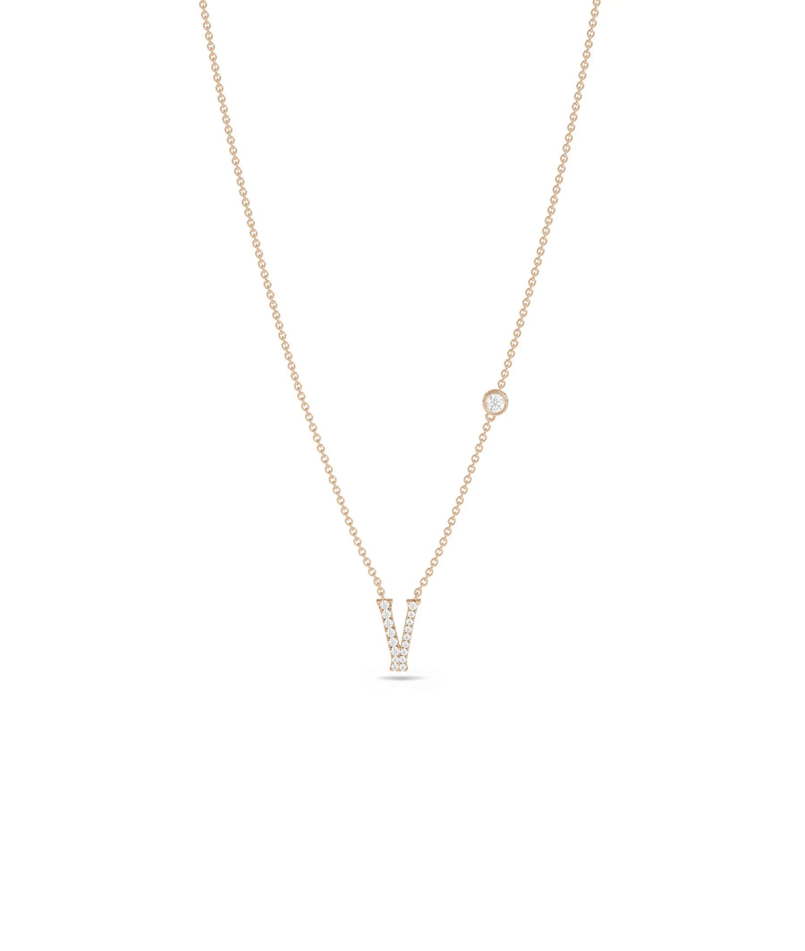 Rose gold Diamond Pave Initial Birthstone featuring sparkle