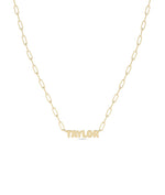 Custom Gold Name Paper Clip Chain Necklace in yellow gold with personalized engraving