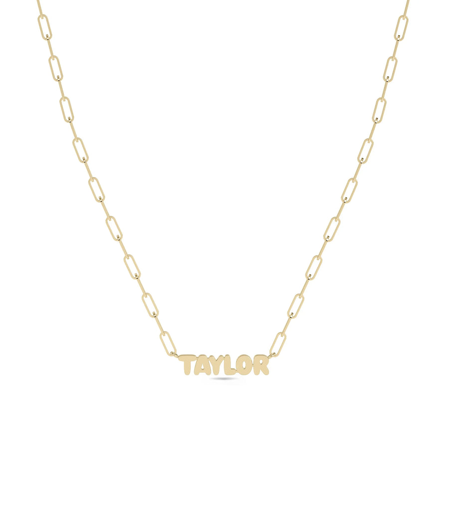 Custom Gold Name Paper Clip Chain Necklace in yellow gold with personalized engraving