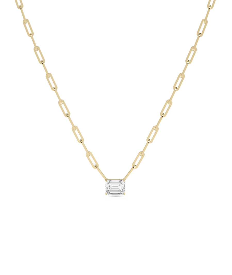 Lab Diamond Solitaire Paper Clip yellow gold modern sustainable luxury
