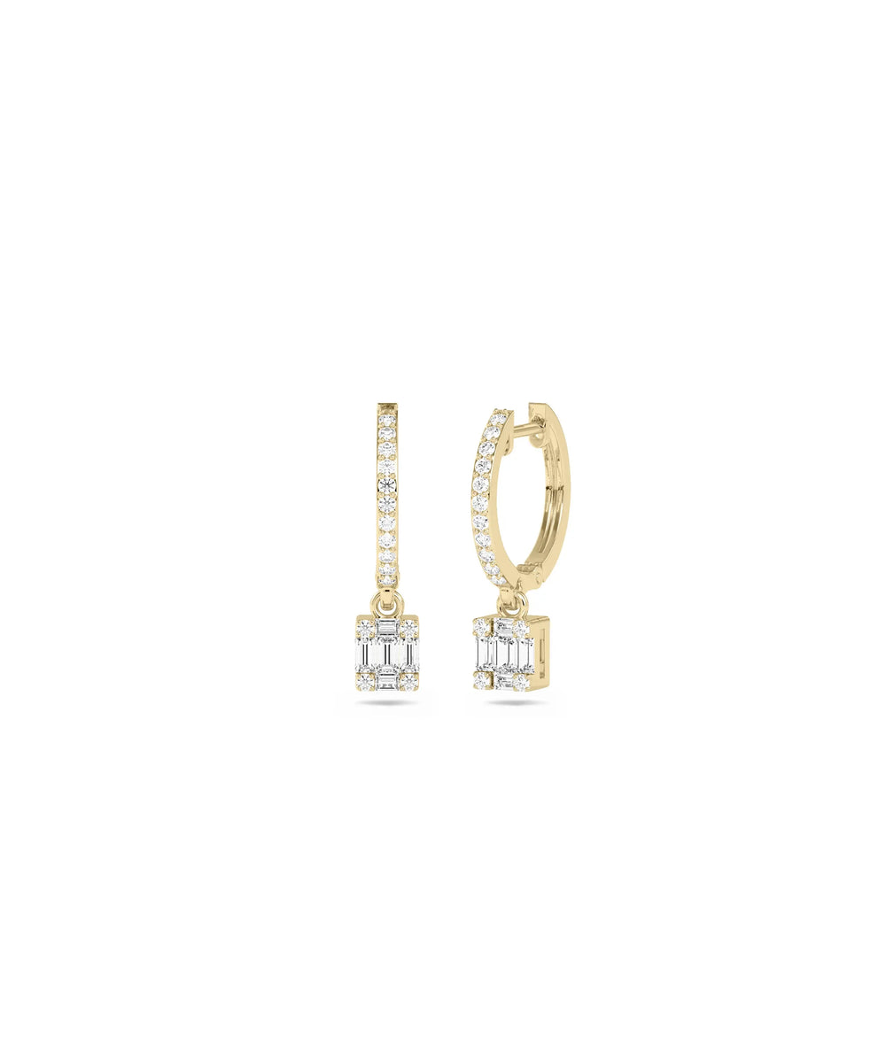 Diamond Hoop Illusion Set Dangle Earring yellow gold showcasing suspended sparkle
