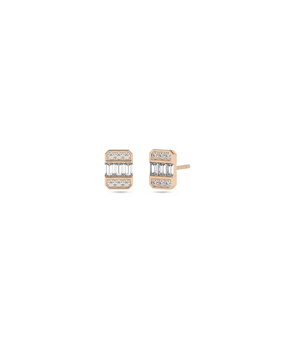 Rose gold diamond studs featuring emerald-cut brilliance and refined elegance