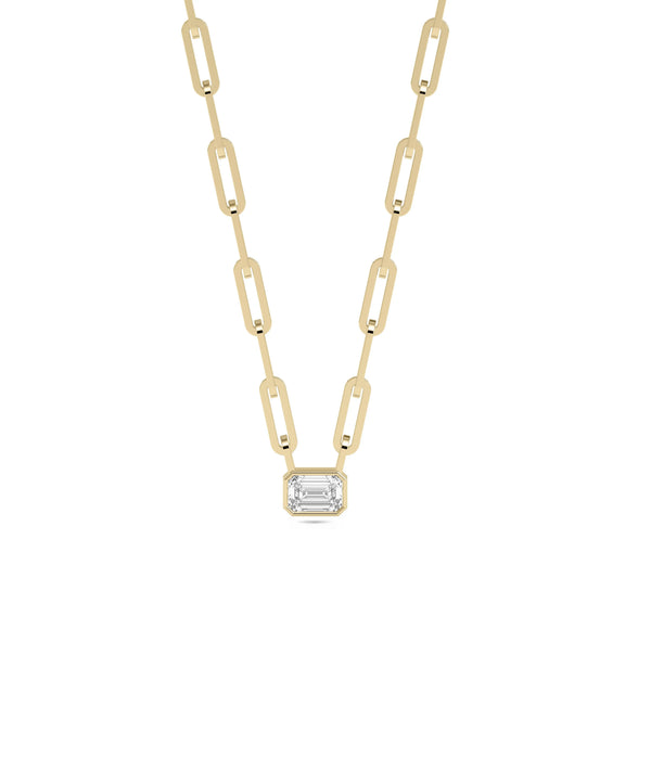 Diamond Bezel Solitaire Paper Clip yellow gold modern luxurious