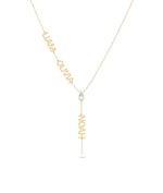 Custom 3 Name Y Shape Solitaire worn necklace display