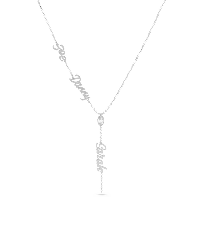 White gold Custom 3 Name Y Shape Solitaire unique design