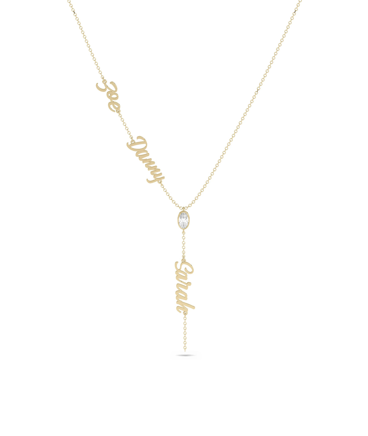 Custom 3 Name Y Shape Solitaire yellow gold family personalized