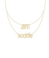 Custom 2 Name Layered Necklace in yellow gold with dual personalized name pendants