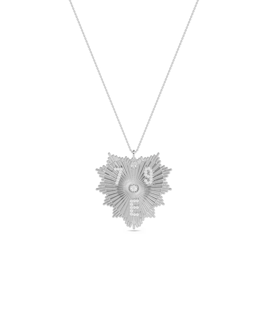 White gold Custom Diamond Initial Heart Medallion statement design