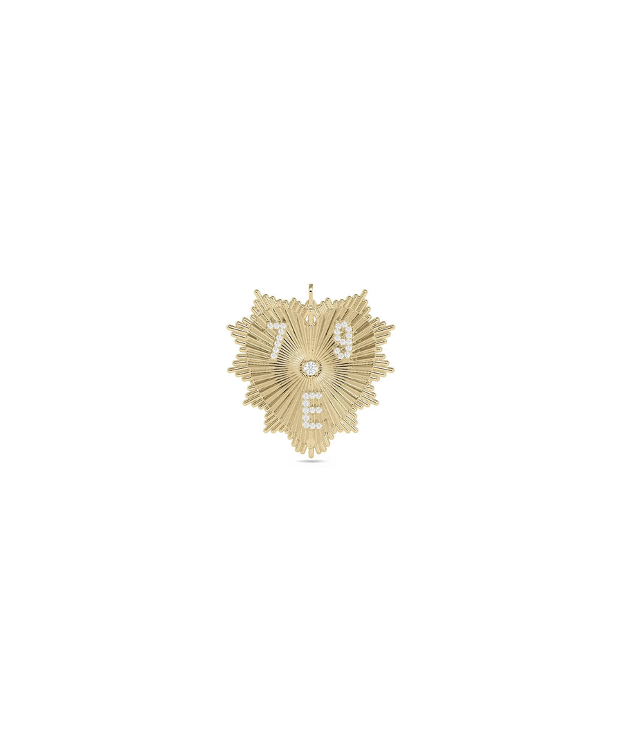 Custom Diamond Initial Heart Medallion yellow gold bold personalized
