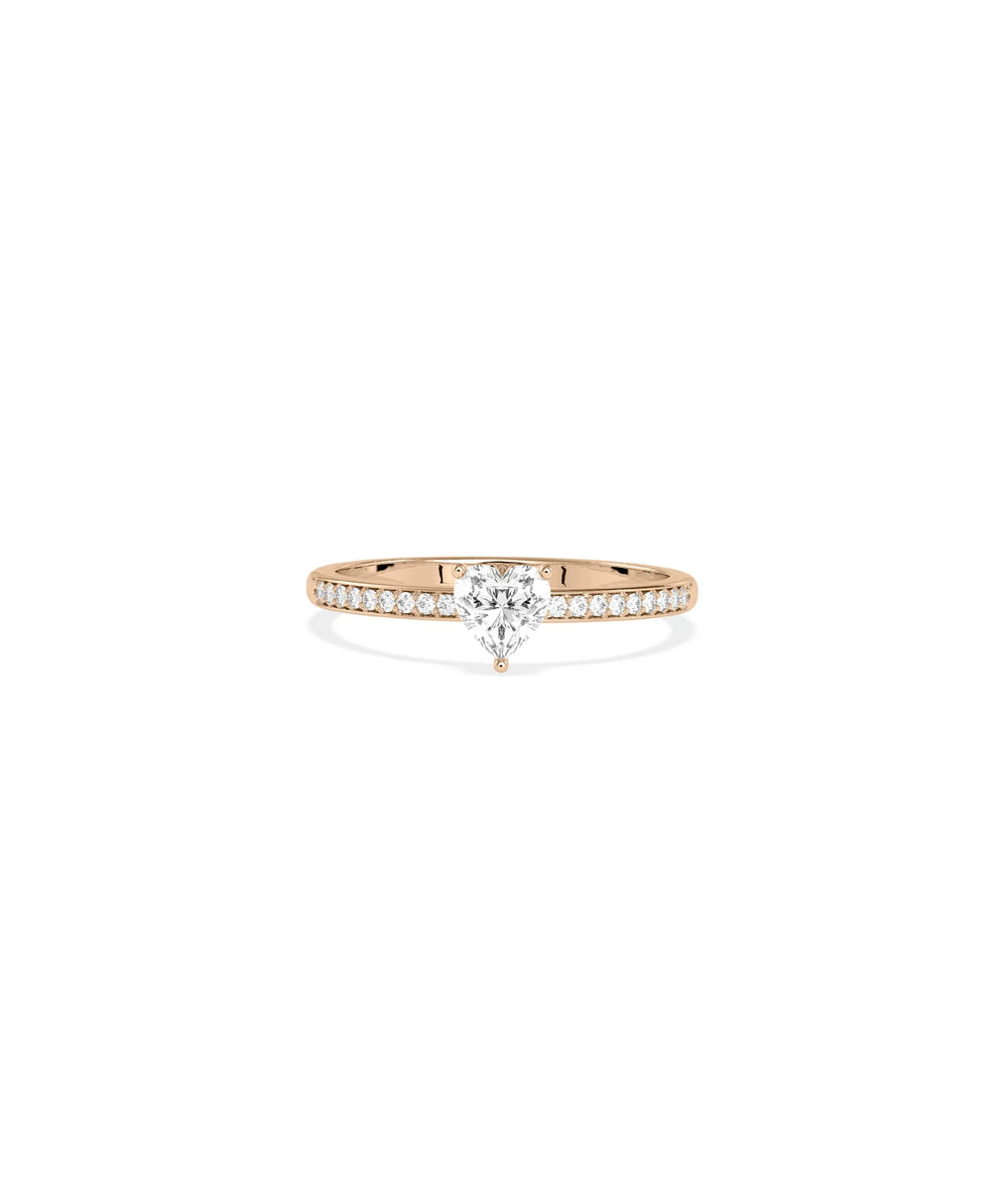 Rose gold Diamond Solitaire and Pave Band Ring with center stone and accents