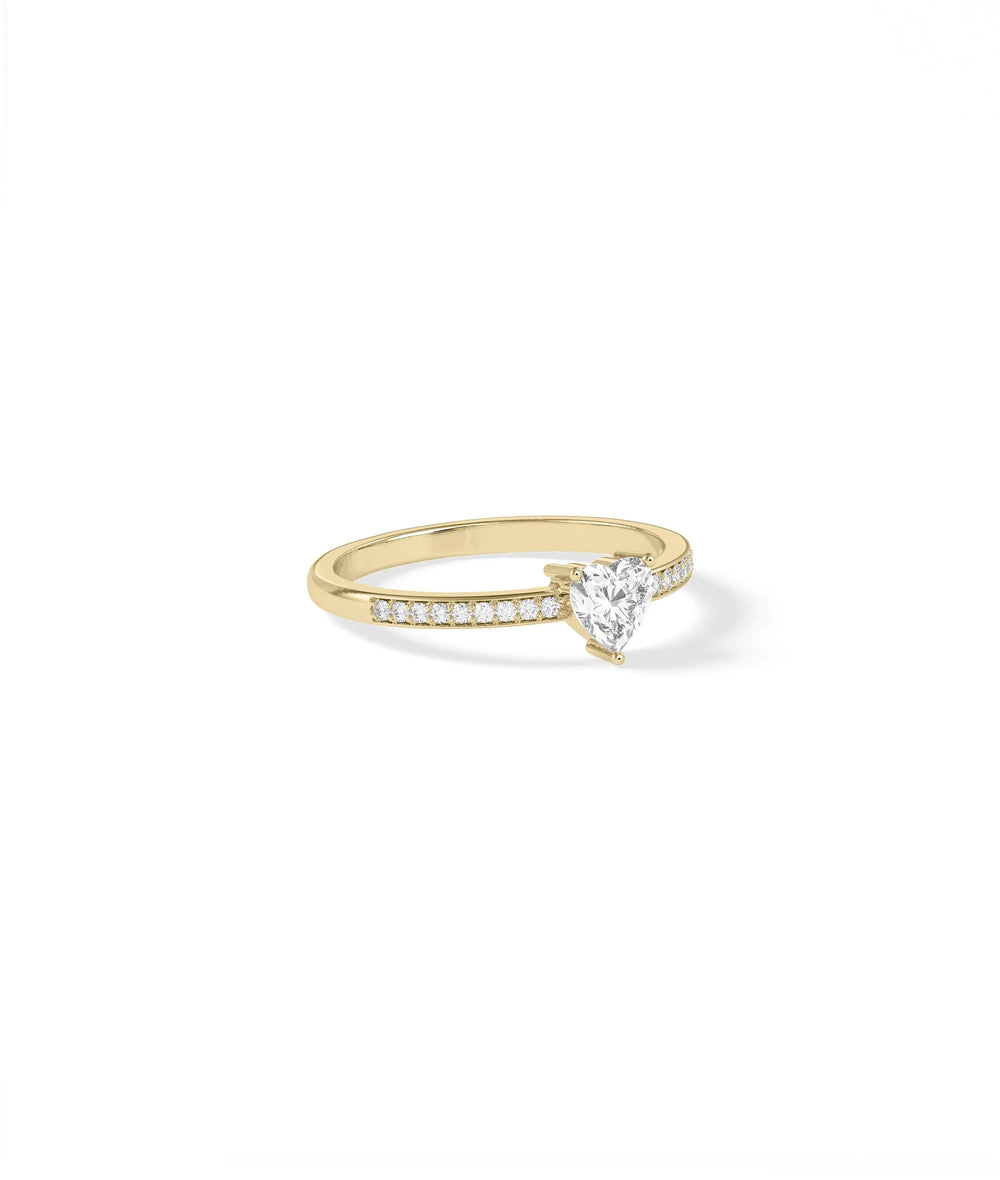 Side view of Diamond Solitaire and Pave Band Ring showing 1.8mm band with pavé