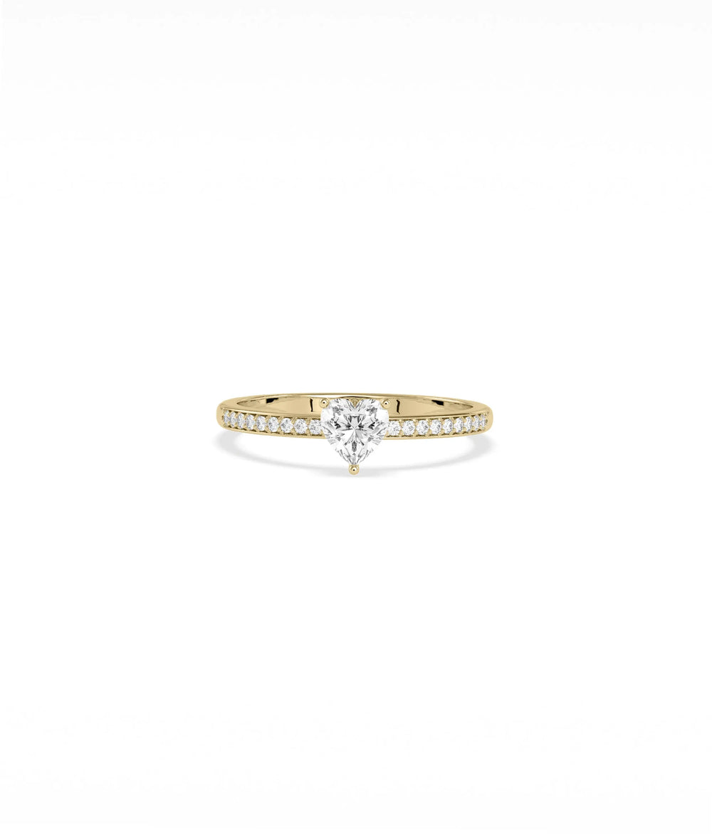 Diamond Solitaire and Pave Band Ring in yellow gold with center diamond engagement