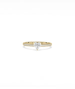 Diamond Solitaire and Pave Band Ring in yellow gold with center diamond engagement