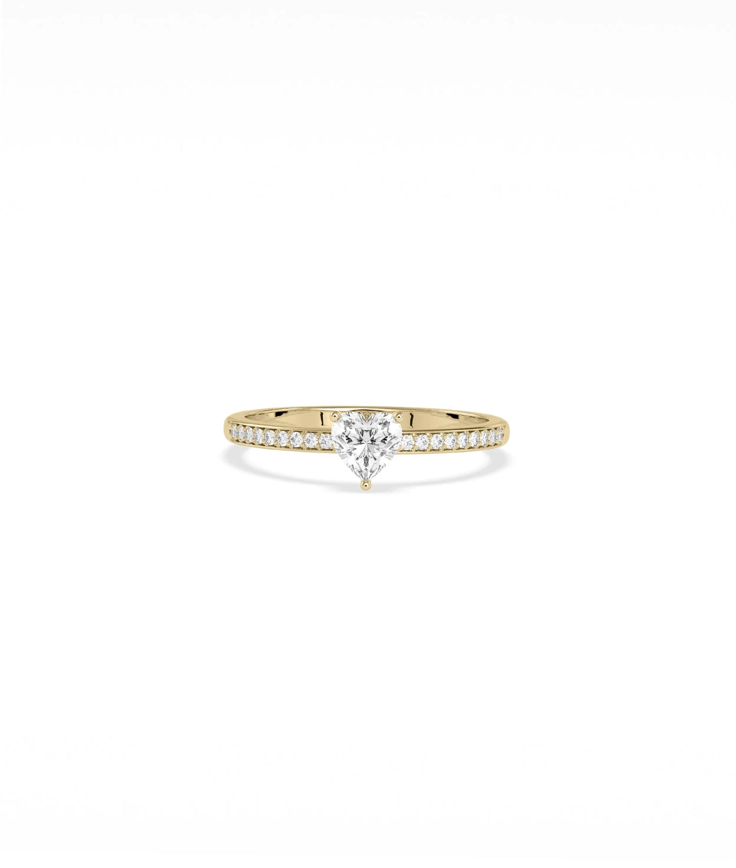 Diamond Solitaire and Pave Band Ring in yellow gold with center diamond engagement