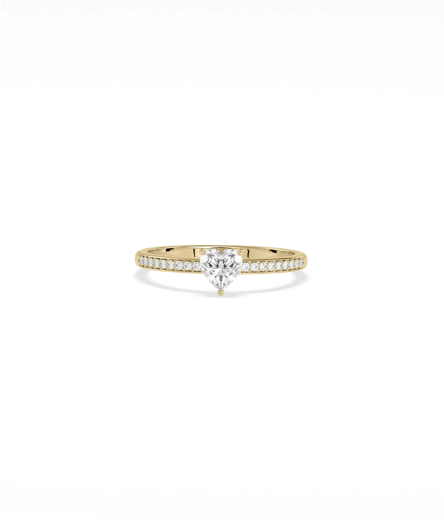 Diamond Solitaire and Pave Band Ring in yellow gold with center diamond engagement