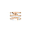 Rose gold 3 Row Diamond Pave and Solitaire Band Ring with pavé diamonds