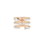 Rose gold 3 Row Diamond Pave and Solitaire Band Ring with pav diamonds