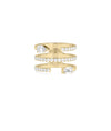 3 Row Diamond Pave and Solitaire Band Ring in yellow gold with center diamond