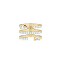 Three-Row Diamond Pave & Solitaire Band Ring