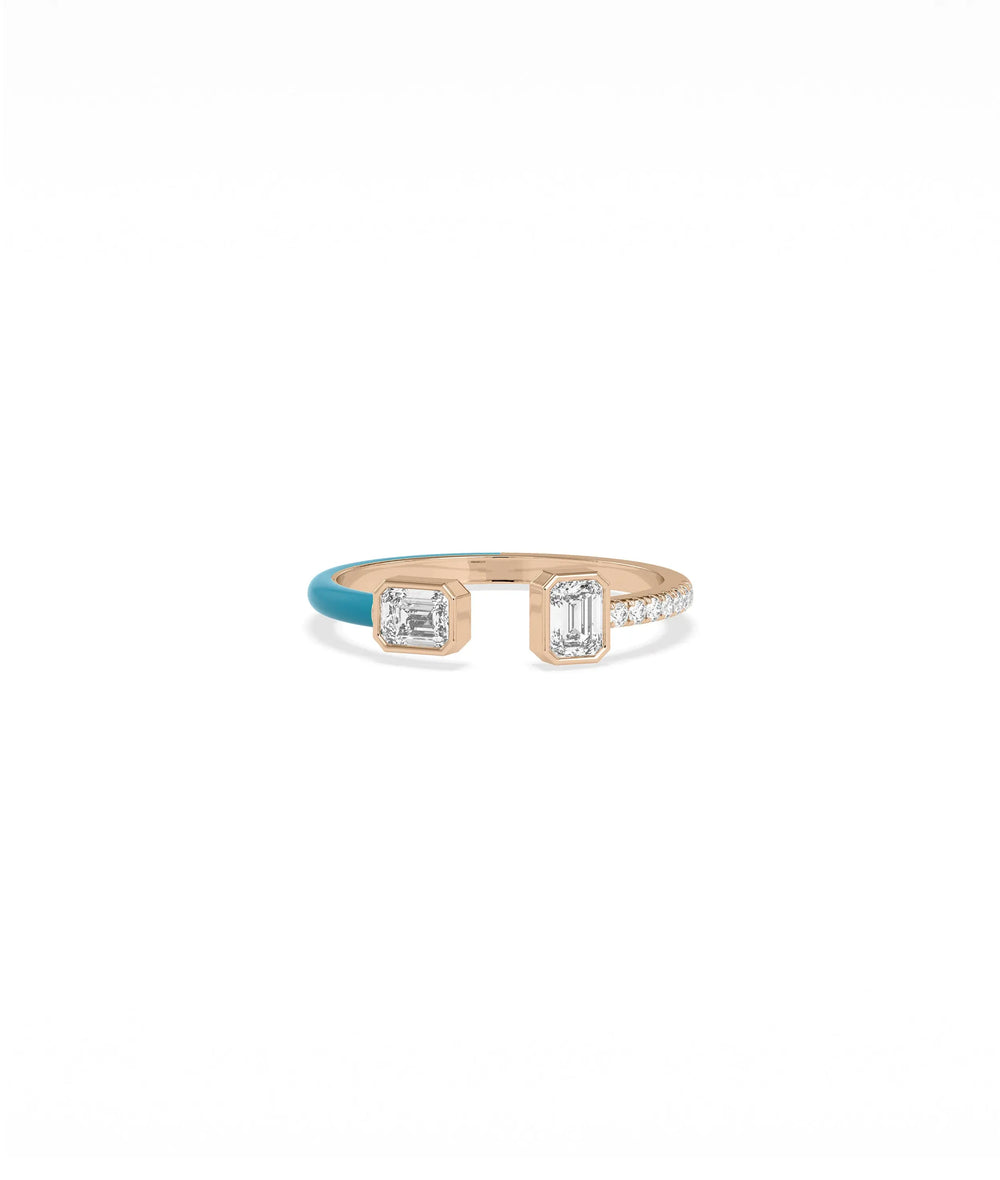 Rose gold Diamond Pave and Enamel Band Ring with Solitaire featuring pavé accents