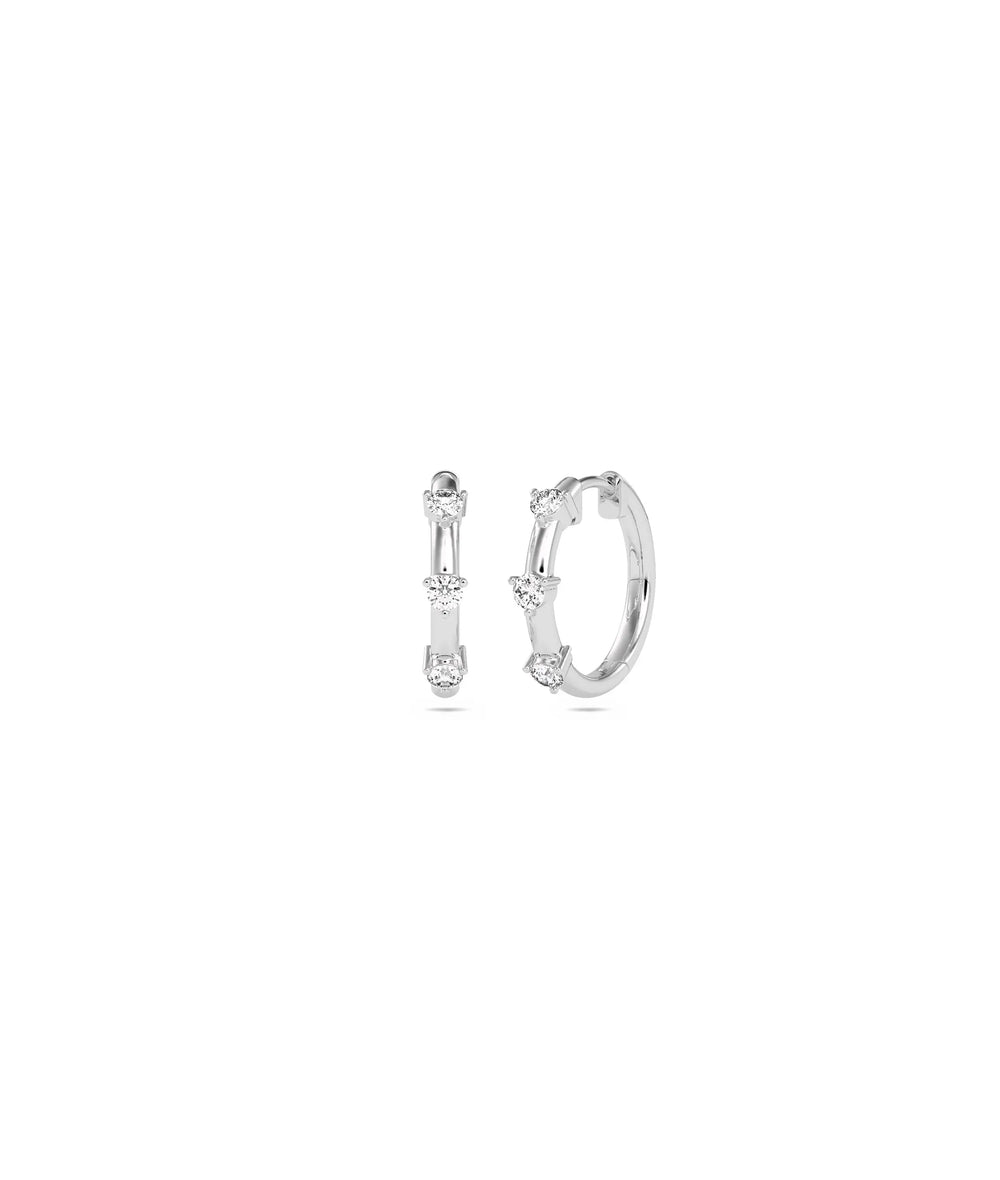 White gold Diamond Station Hoop Earring featuring classic hoop with diamond stations