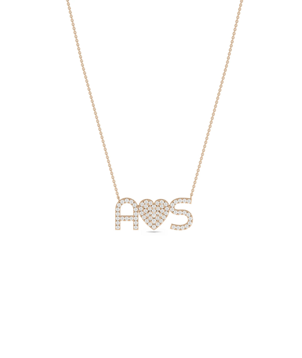 Rose gold Custom Diamond Pave Initial Heart featuring brilliance