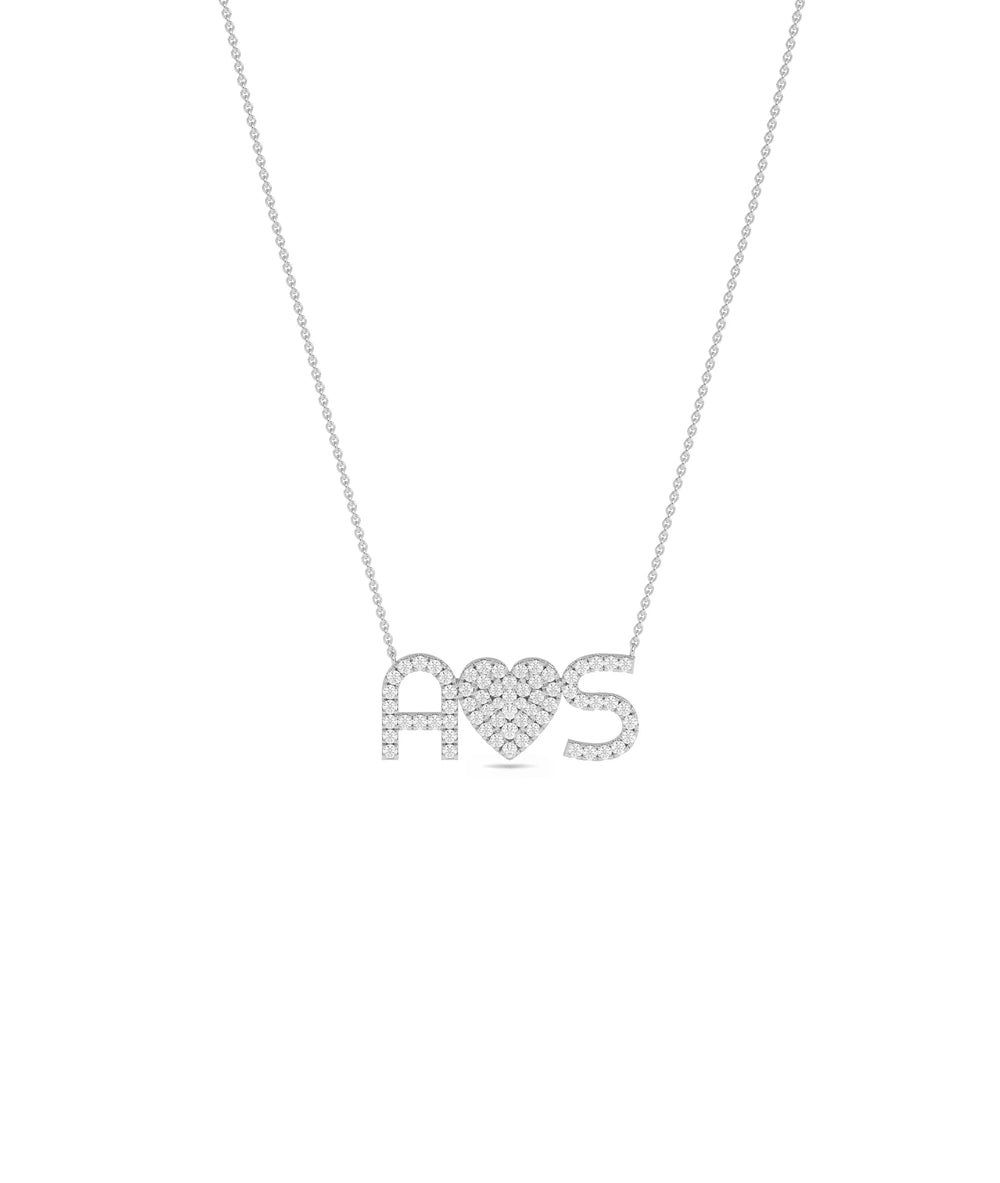 White gold Custom Diamond Pave Initial Heart personalized design